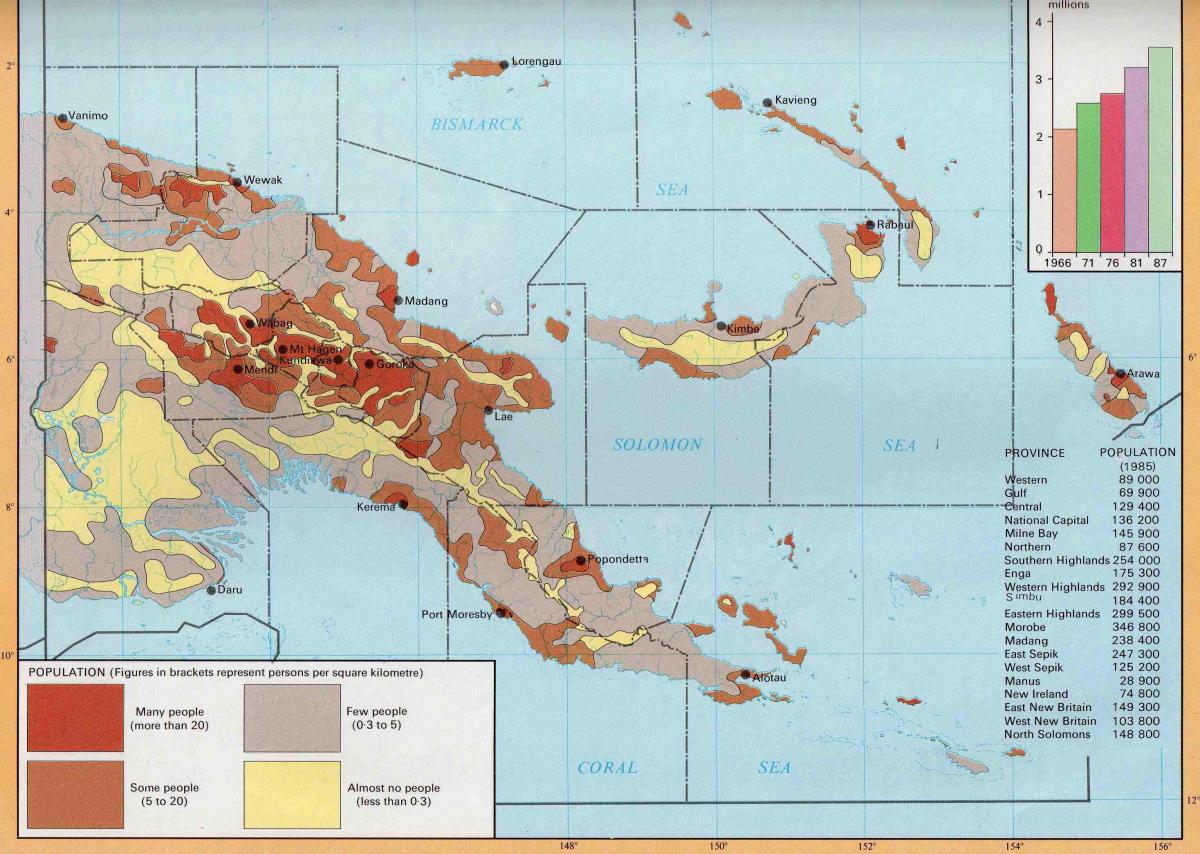 карта Папуа Новая Гвінея насельніцтва